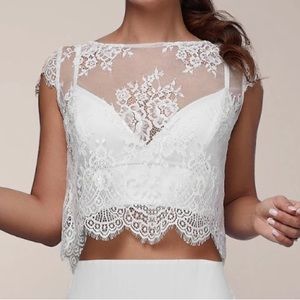 Bridal lace cropped shear overlay top white/ivory separates custom new with tags